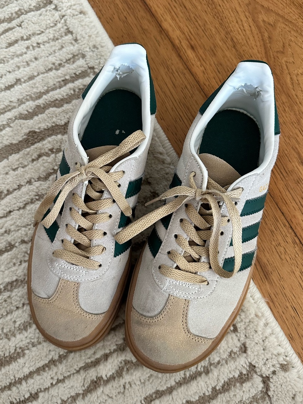 Green & Beige Platform Adidas Gazelles
